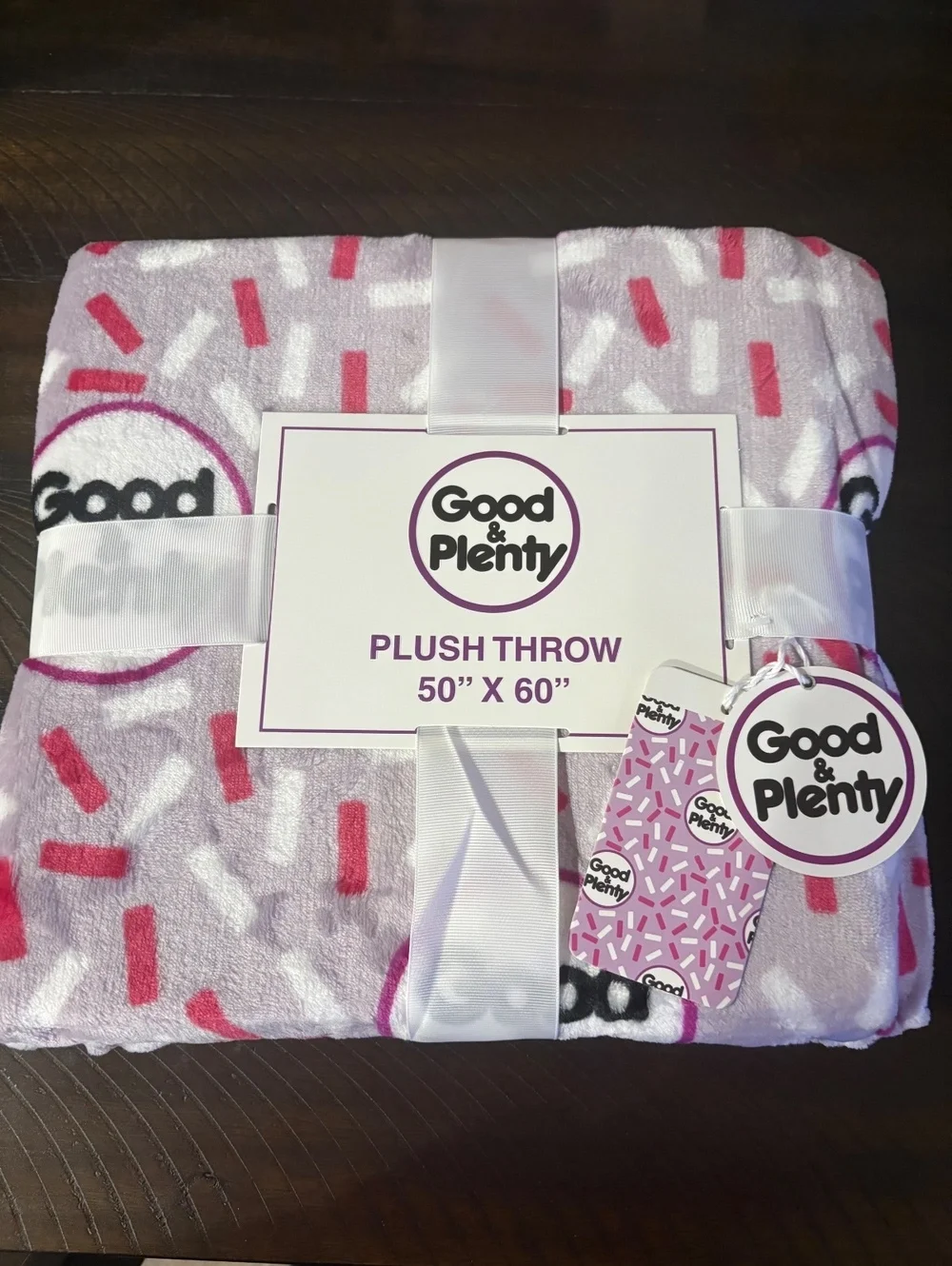 Good & Plenty Plush Throw Blanket 50 x 60 Candy Logo Pink White Fleece New